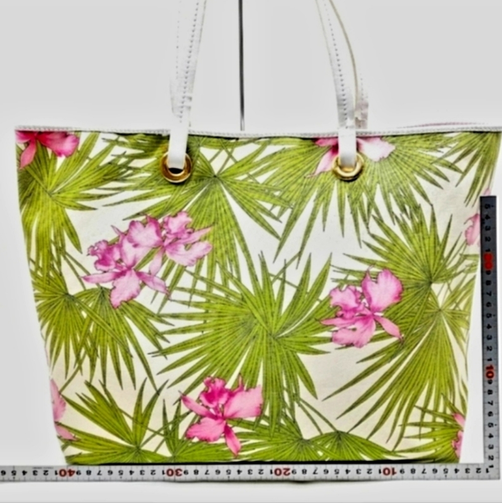 🌺Sale Celine Cabas rare Hibiscus Beach tote in canvas w orchid palm 🌴 leaves